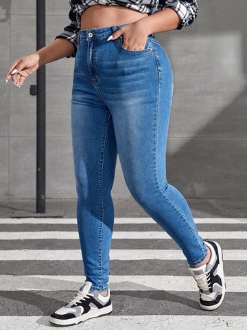 Woochic Pantalon grande taille denim slim pantalon crayon